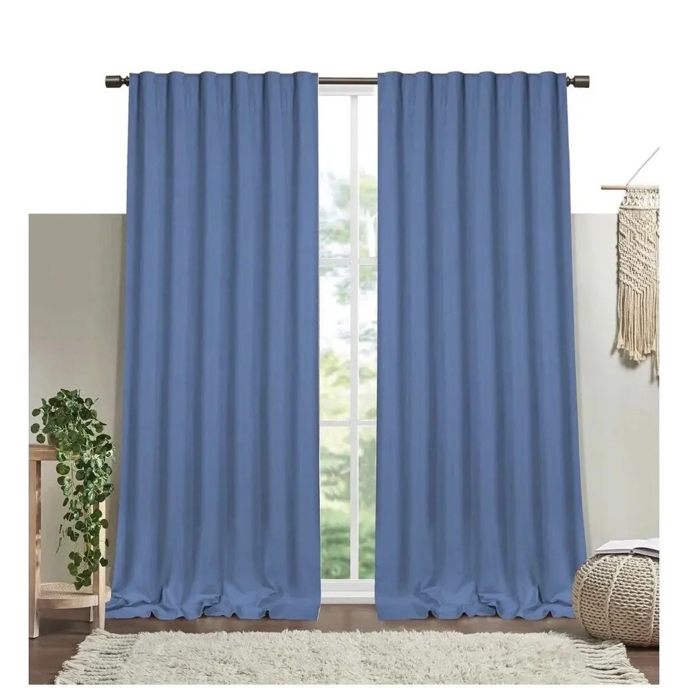 Heirloom Comfort Coastal Farmhouse Curtains Sky Blue 84” Cotton Panel Set 2